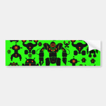 Robots Rule Fun Robot Silhouettes Lime Green Bumper Sticker