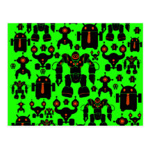 Robots Rule Fun Robot Silhouettes Lime Green Postcard