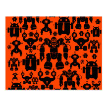 Robots Rule Fun Robot Silhouettes Orange Robotics Post Cards