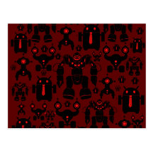 Robots Rule Fun Robot Silhouettes Red Robotics Post Cards