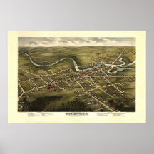 Rochester NH 19th Century Birdseye View Print