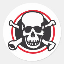 rock and roll skull runder sticker