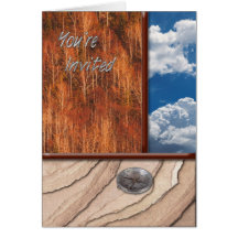 Rock Trees Sky You're Invited Greeting Cards