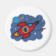 Rocket Ship 4th Birthday Fridge Magnet