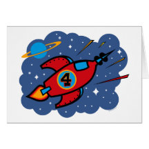 Rocket Ship 4th Birthday Greeting Card