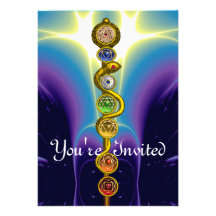 ROD OF ASCLEPIUS WITH 7 CHAKRAS ,SPIRITUAL ENERGY PERSONALIZED INVITATIONS