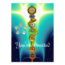 ROD OF ASCLEPIUS WITH 7 CHAKRAS ,SPIRITUAL ENERGY PERSONALIZED INVITES