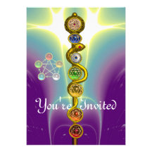 ROD OF ASCLEPIUS WITH 7 CHAKRAS ,SPIRITUAL ENERGY PERSONALISED INVITE