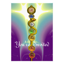 ROD OF ASCLEPIUS WITH 7 CHAKRAS ,SPIRITUAL ENERGY PERSONALIZED INVITATIONS