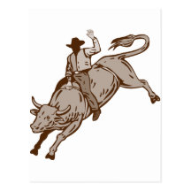 Rodeo cowboy bull riding post cards