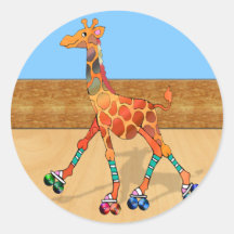 Roller Skating Giraffe at the Roller Rink Round Sticker