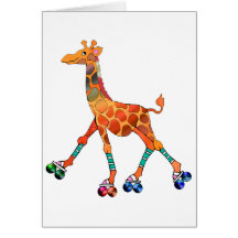 Roller Skating Giraffe Greeting Card
