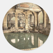 Roman Baths and Abbey, Circular Bath, Bath, Englan Round Stickers