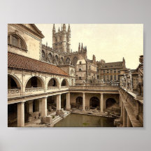 Roman Baths and Abbey, IV, Bath, England classic P Print