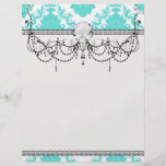 romantic aqua blue white damask design personalised flyer
