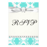 romantic aqua blue white damask design invitations