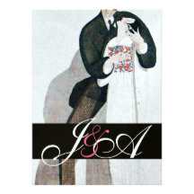 ROMANTIC BRIDE AND GROOM WEDDING PARTY MONOGRAM PERSONALIZED INVITE