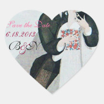 ROMANTIC BRIDE & GROOM SAVE DATE HEART MONOGRAM STICKERS