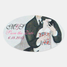 ROMANTIC BRIDE & GROOM SAVE DATE OVALE MONOGRAM STICKERS