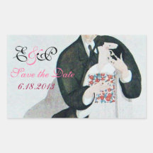 ROMANTIC BRIDE & GROOM SAVE THE DATE  MONOGRAM STICKERS