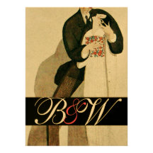 ROMANTIC BRIDE & GROOM WEDDING PARTY MONOGRAM GOLD CUSTOM INVITATION