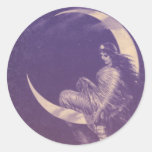Romantic Crescent Moon Round Sticker