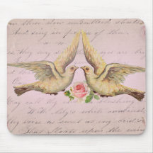 Romantic Doves in Love Vintage Collage Mouse Pads