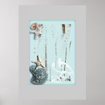 Romantic Elegant blue Seashell Beach decor Posters