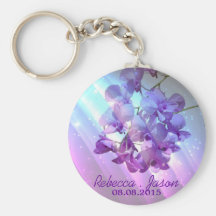 romantic elegant glamour purple orchid wedding keychains