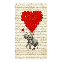 Romantic elephant & heart balloons business card template