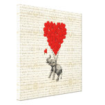 Romantic elephant & heart balloons gallery wrapped canvas