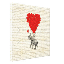 Romantic elephant & heart balloons gallery wrapped canvas