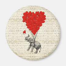 Romantic elephant & heart balloons fridge magnets
