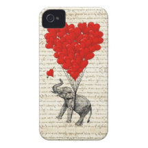 Romantic elephant & heart balloons iPhone 4 covers