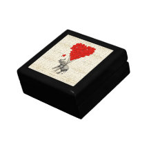 Romantic elephant & heart balloons keepsake box