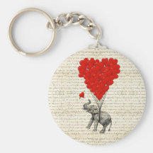 Romantic elephant & heart balloons key chains