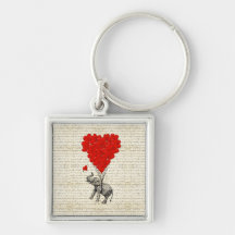 Romantic elephant & heart balloons keychain