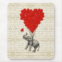 Romantic elephant & heart balloons mousepads
