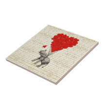 Romantic elephant & heart balloons tiles