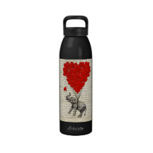 Romantic elephant & heart balloons water bottles