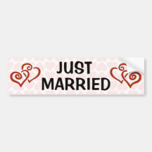 Romantic Intertwined Heart Pattern Just Married Bumper Stickers