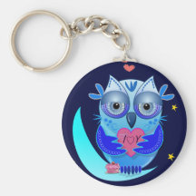 Romantic keyholder with cartoon owl & text keychain
