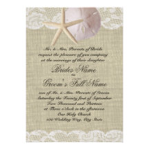 Romantic Lace and Sea Shell Beach Wedding Personalized Announcements