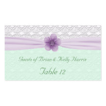 Romantic Lace Flower Minty Green Lavender Table Business Cards