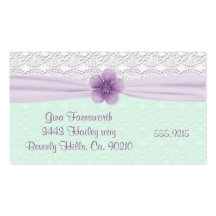 Romantic Lace Lavender Flower Minty Green Business Cards