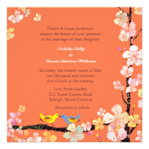 Romantic Love Birds Floral Spring Wedding Invites