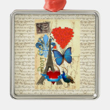 Romantic Paris collage Christmas Tree Ornament