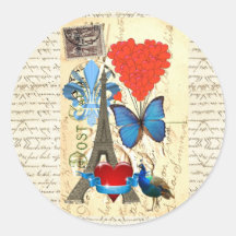 Romantic Paris collage Round Stickers