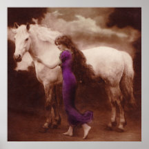 Romantic Victorian Girl with White Stallion Horse Posters