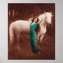 Romantic Victorian Women with White Stallion Horse Posters